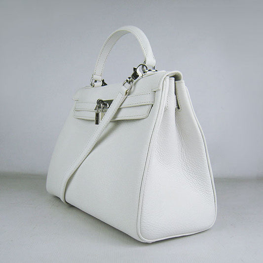 Luxury Hermes Kelly 32cm Togo Leather Handbag 6108 White Silver