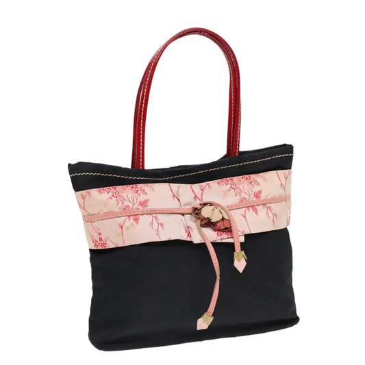 PRADA Japanese Hand Bag Nylon Black Silver Auth