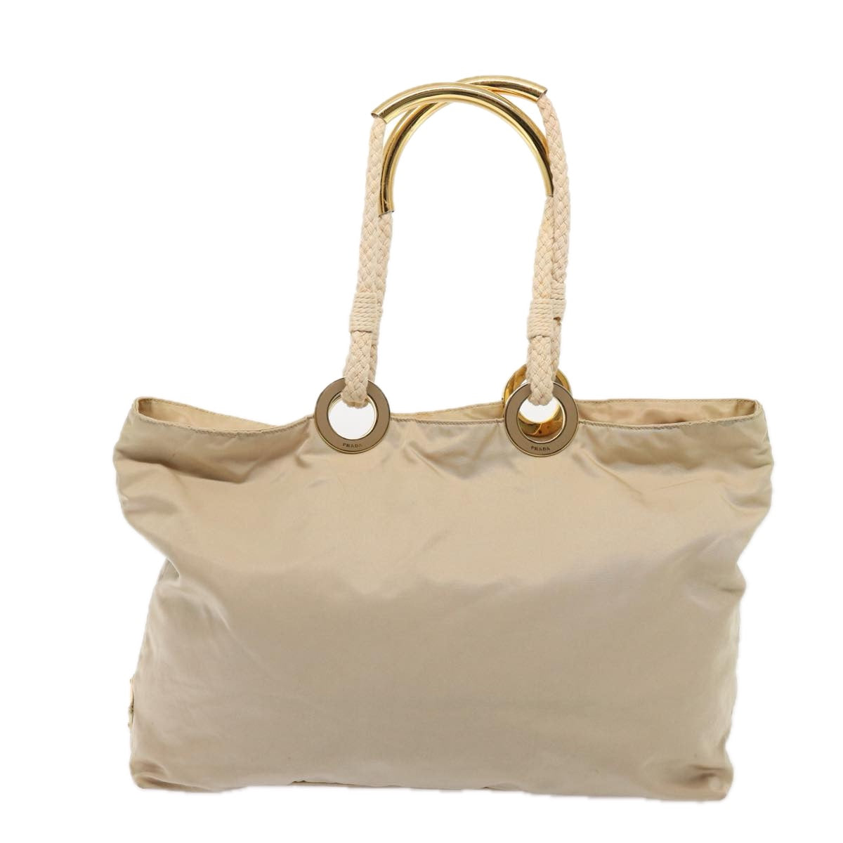 PRADA Tote Bag Nylon Beige Gold Auth
