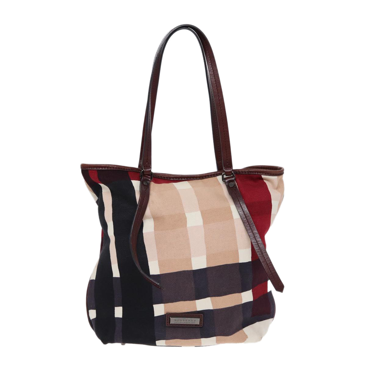 Burberry Nova Check Tote Bag Canvas Beige Silver Auth 86181