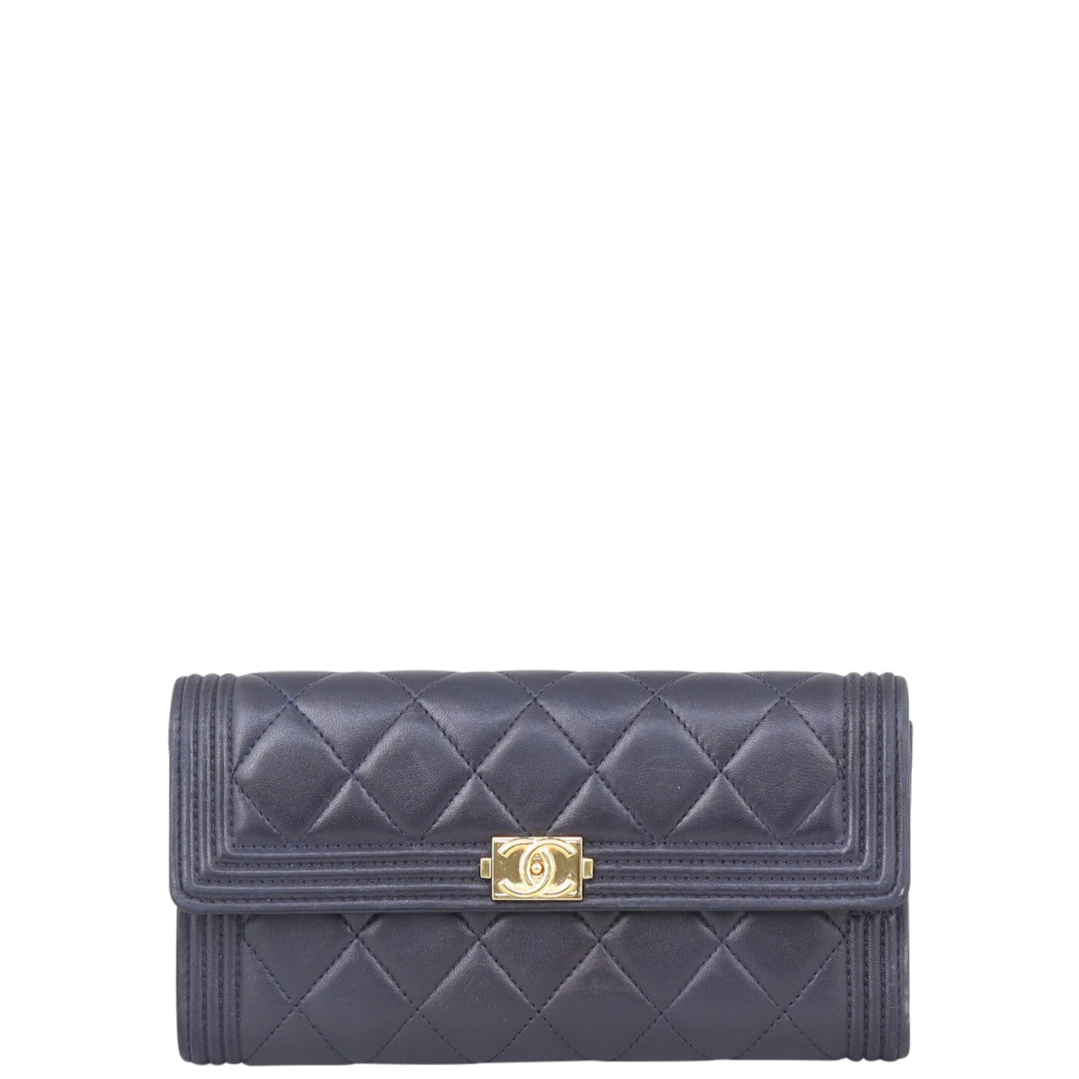 Chanel Boy Long Flap Wallet | Dark Midnight Blue