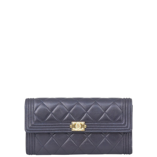 Chanel Boy Long Flap Wallet | Dark Midnight Blue