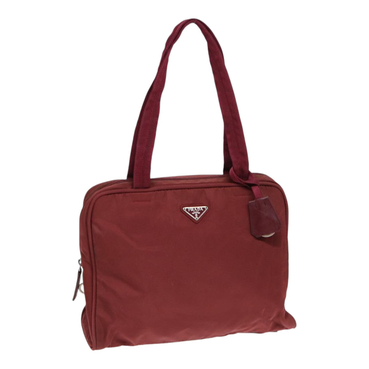 PRADA Tote Bag Nylon Wine Red Silver Auth