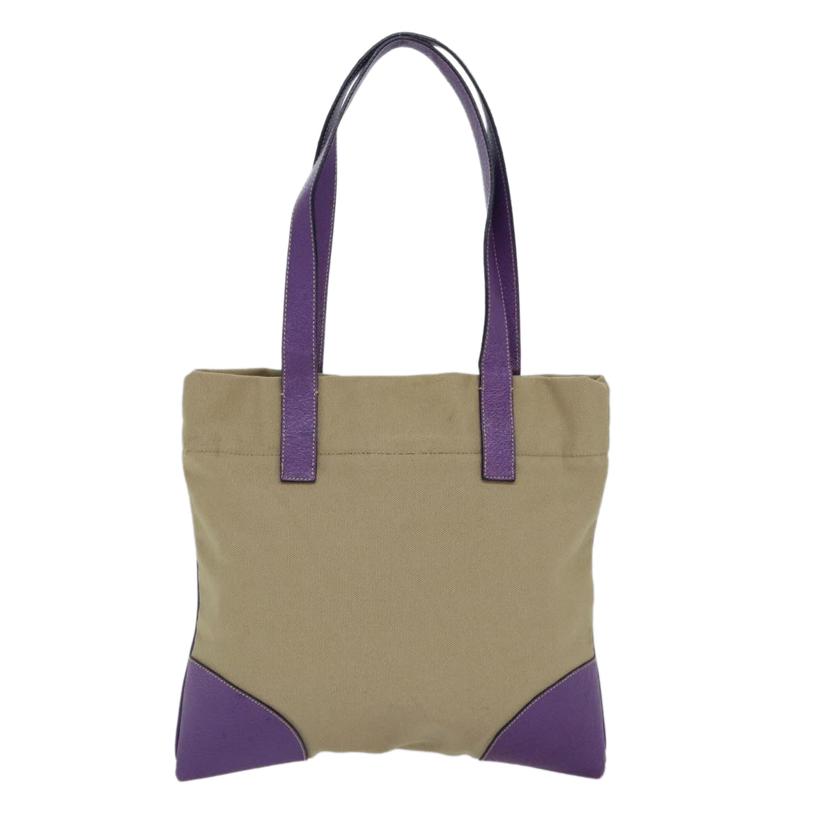 PRADA Hand Bag Canvas Beige Purple Silver Auth