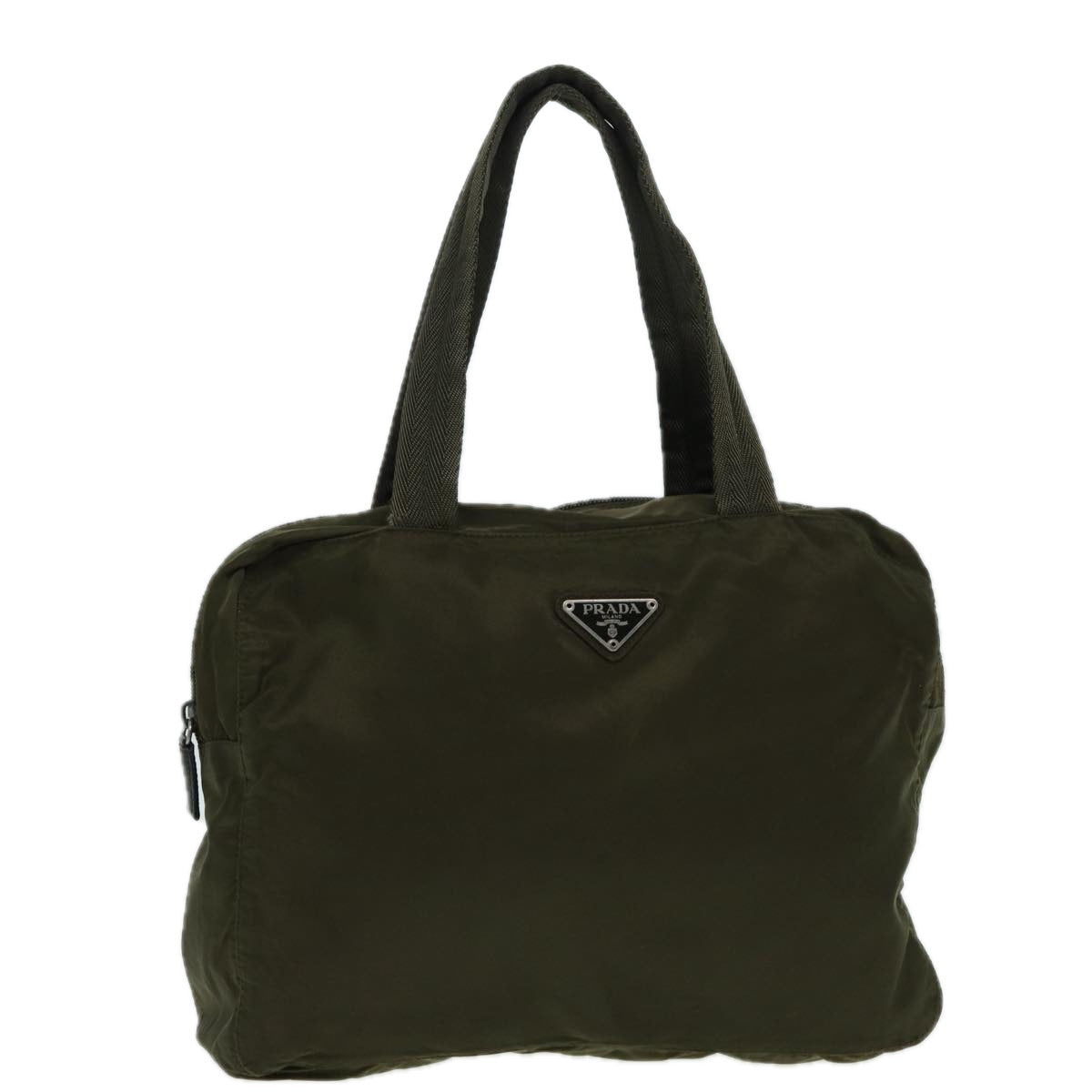 PRADA Hand Bag Nylon Khaki Silver Auth