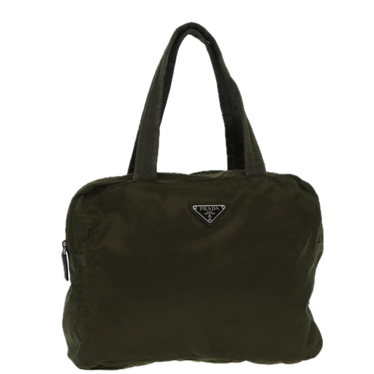 PRADA Hand Bag Nylon Khaki Silver Auth