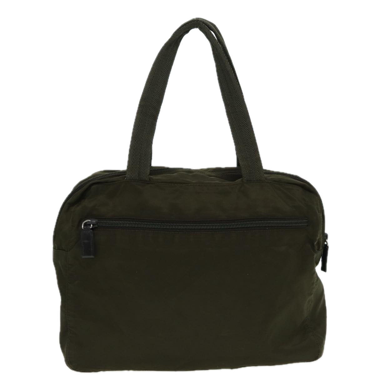 PRADA Hand Bag Nylon Khaki Silver Auth