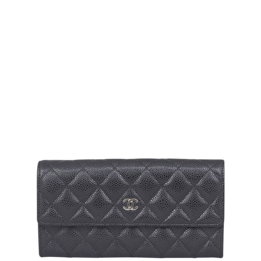 Chanel Classic Flap Long Wallet | Caviar Silver Hardware