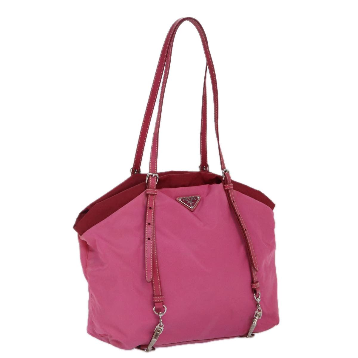 PRADA Tote Bag Nylon Pink Silver Auth