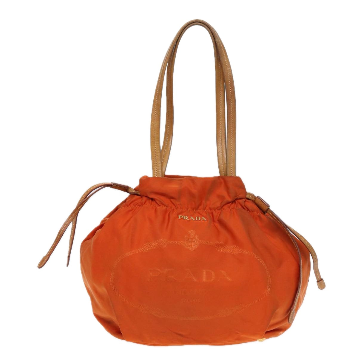 PRADA Shoulder Bag Nylon Orange Gold Auth