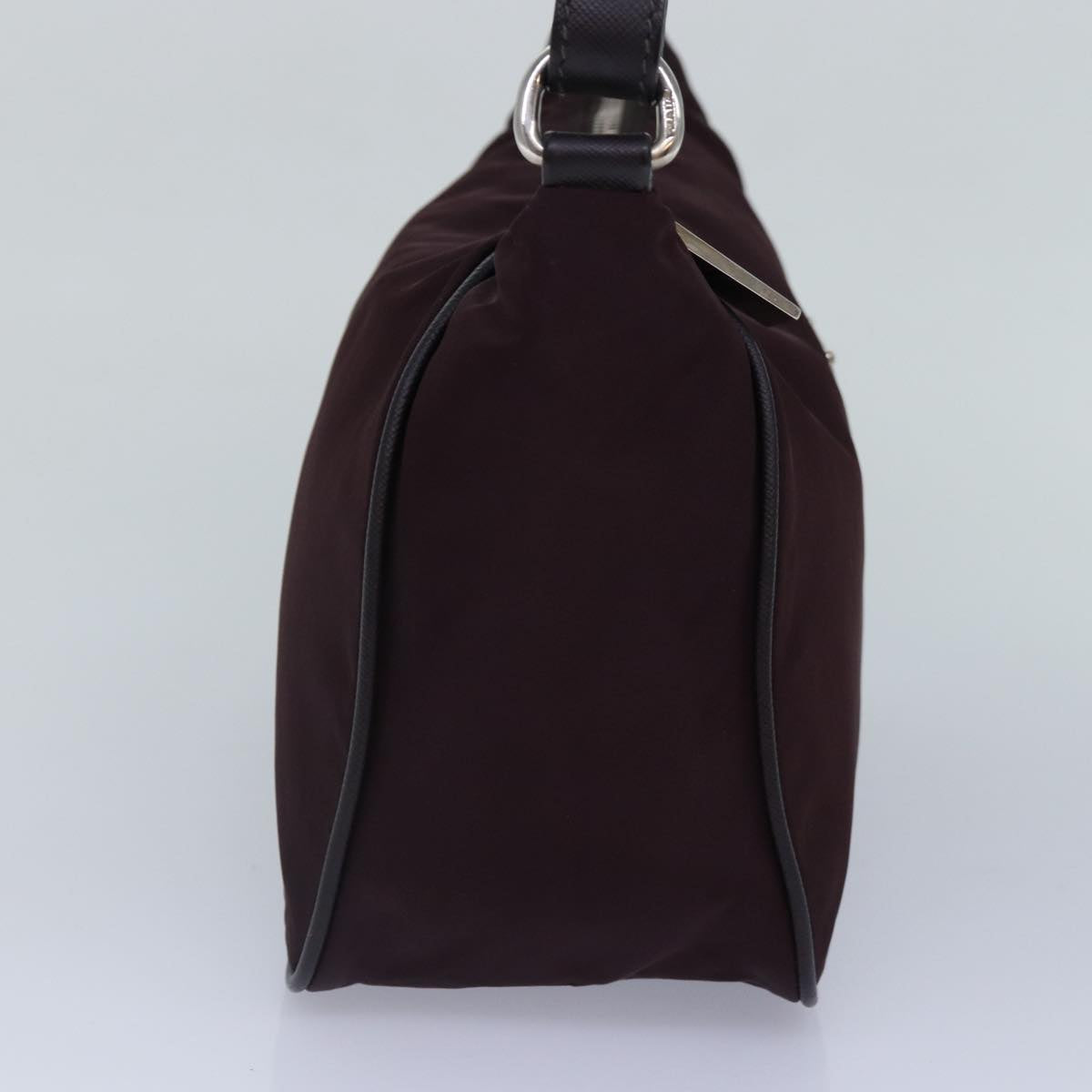 PRADA Shoulder Bag Nylon Wine Red Silver Auth
