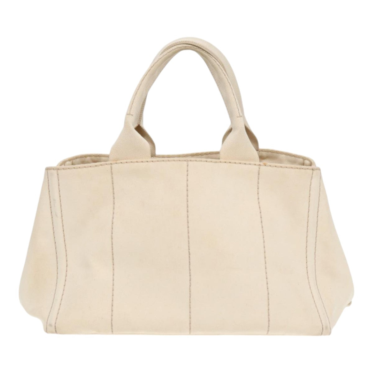 PRADA Canapa MM Hand Bag Canvas Cream Gold Auth
