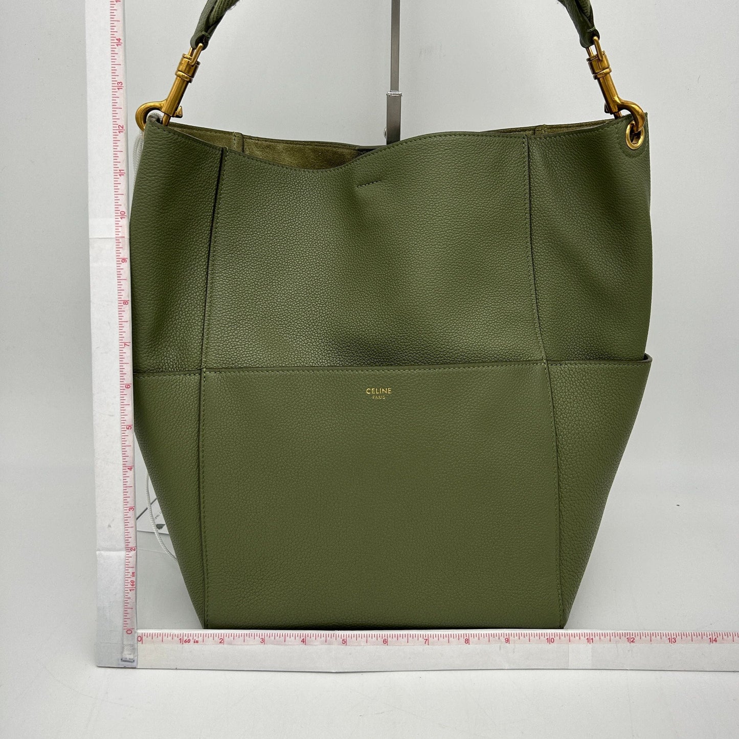 Luxury CELINE Soft Grained Calfskin Sangle Bucket Bag Light Khaki LA36440