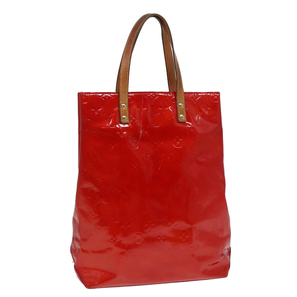 LOUIS VUITTON Monogram Vernis Reade MM Hand Bag Red Rouge LV Auth