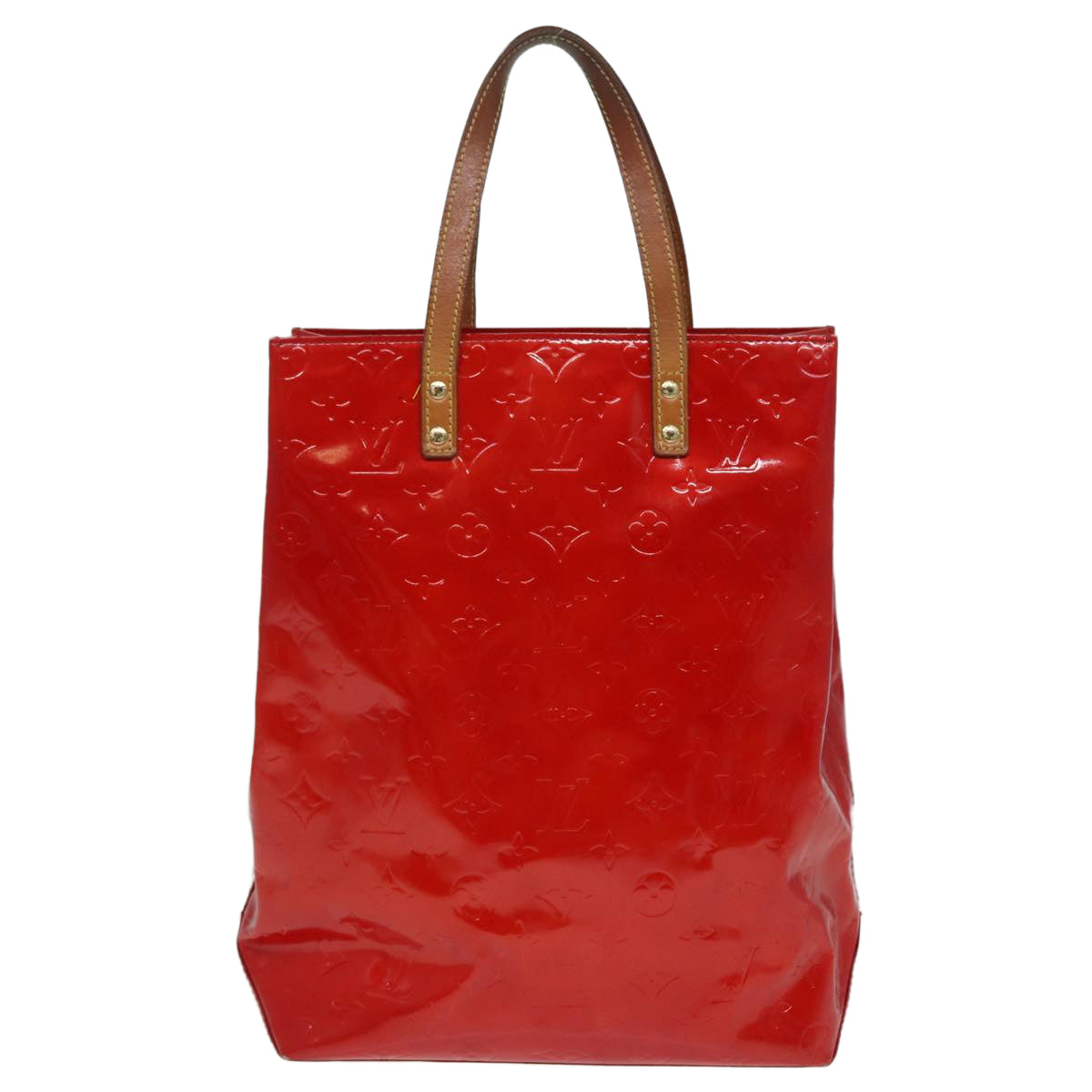 LOUIS VUITTON Monogram Vernis Reade MM Hand Bag Red Rouge LV Auth