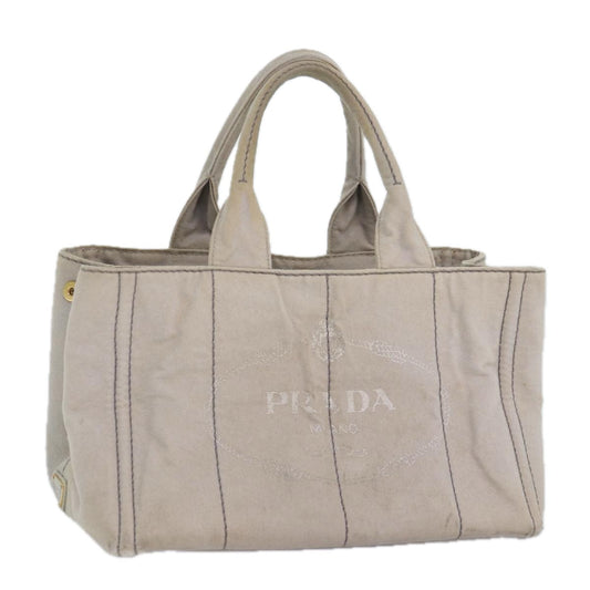 PRADA Canapa MM Hand Bag Canvas Gray Gold Auth