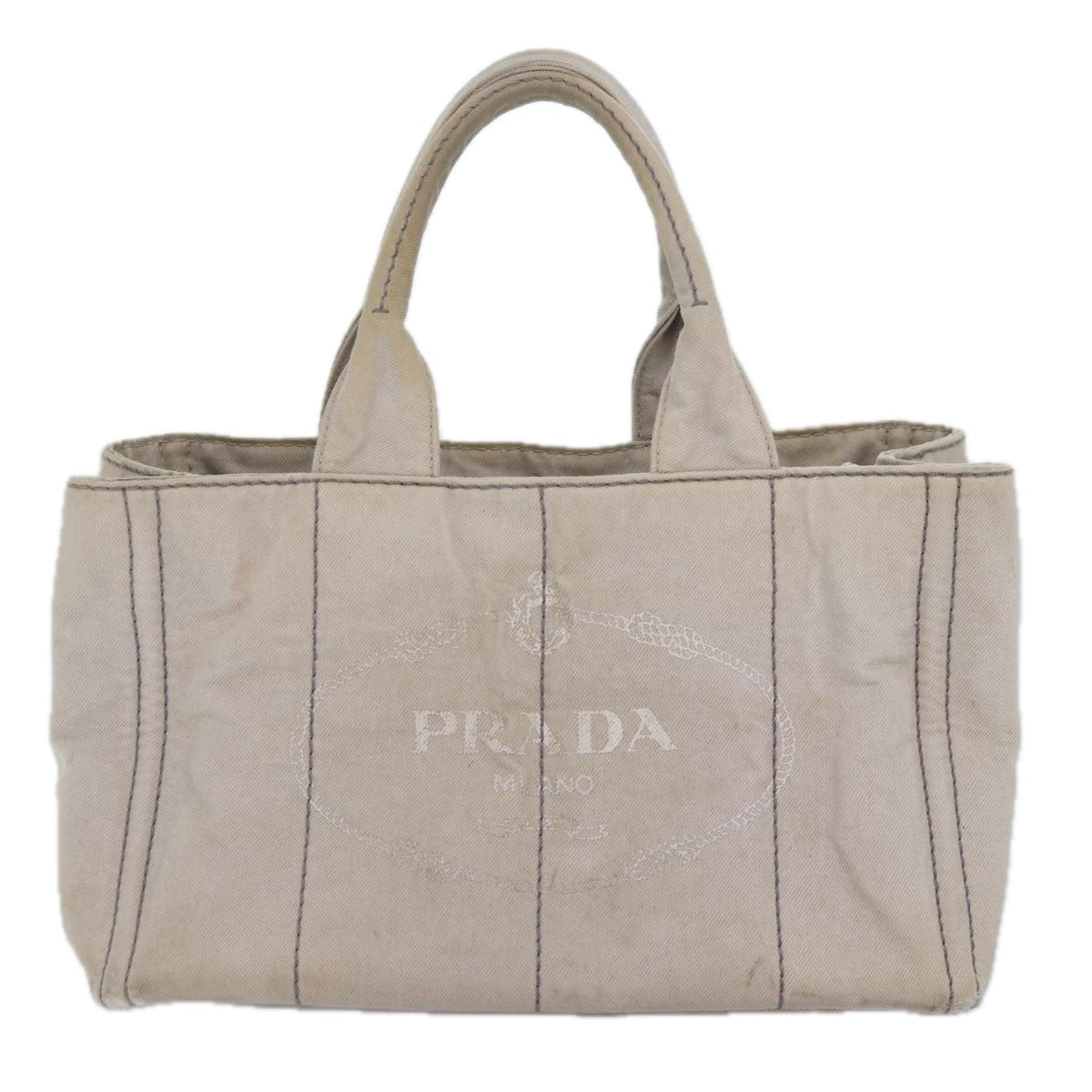 PRADA Canapa MM Hand Bag Canvas Gray Gold Auth