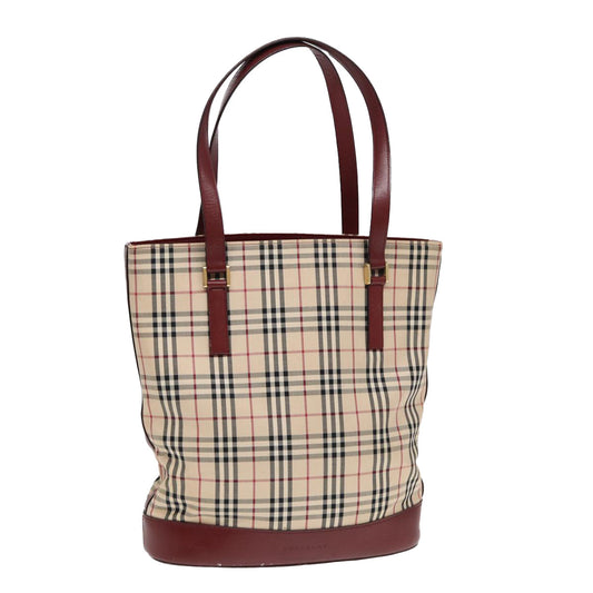Burberry Nova Check Tote Bag Canvas Leather Beige Bordeaux Auth 87306