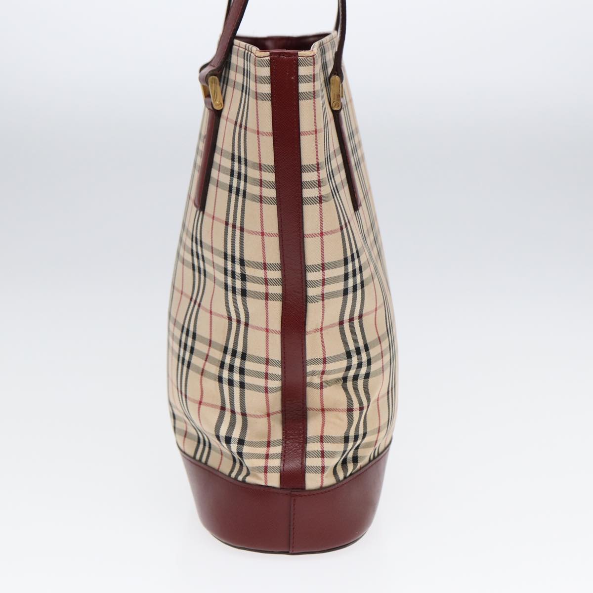 Burberry Nova Check Tote Bag Canvas Leather Beige Bordeaux Auth 87306