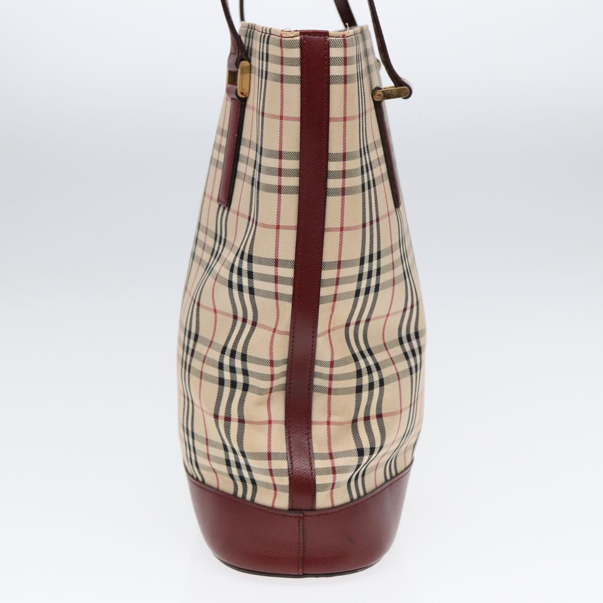 Burberry Nova Check Tote Bag Canvas Leather Beige Bordeaux Auth 87306