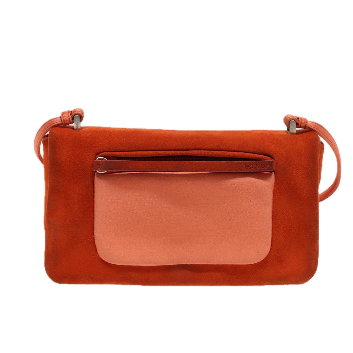 PRADA Shoulder Bag Suede Orange Silver Auth