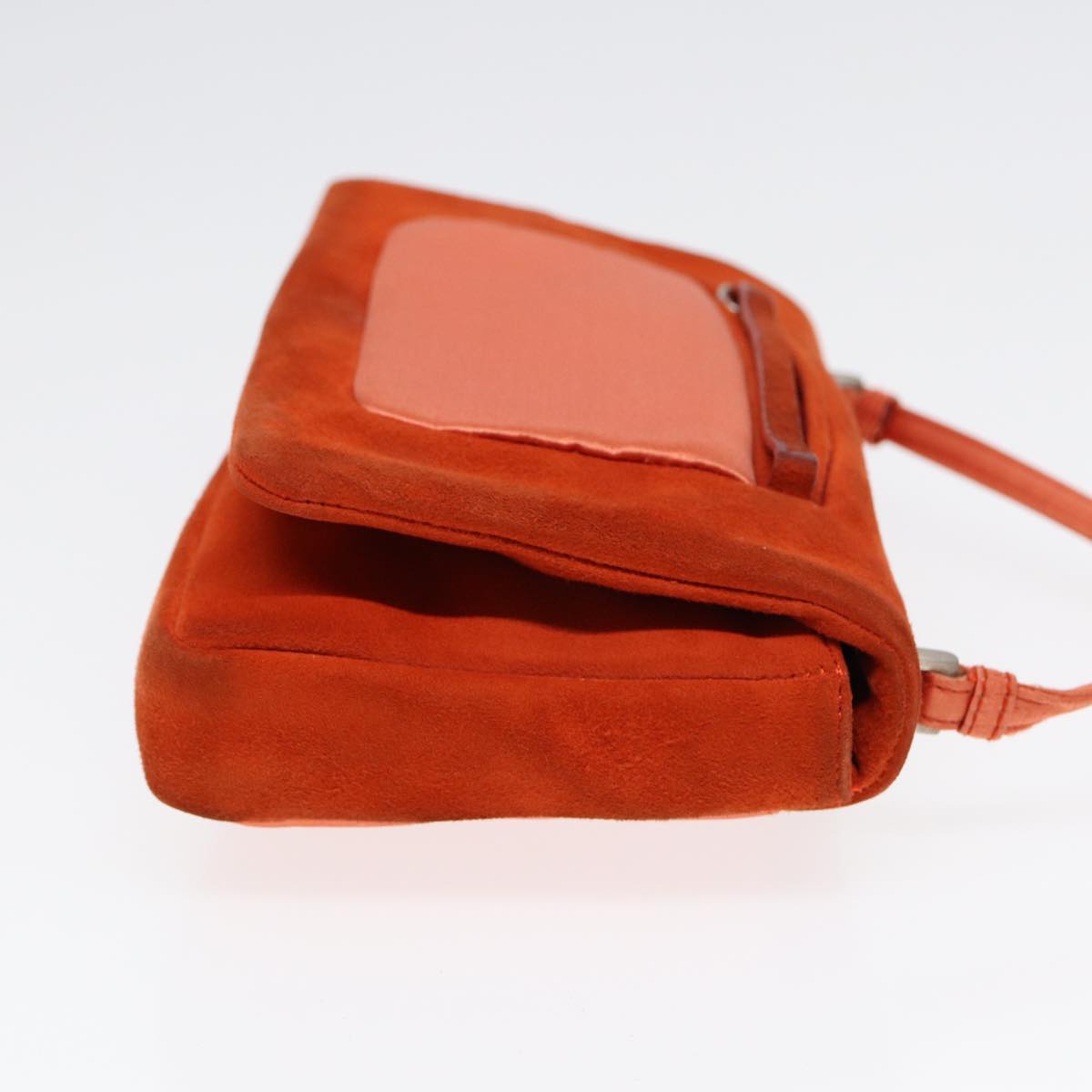 PRADA Shoulder Bag Suede Orange Silver Auth