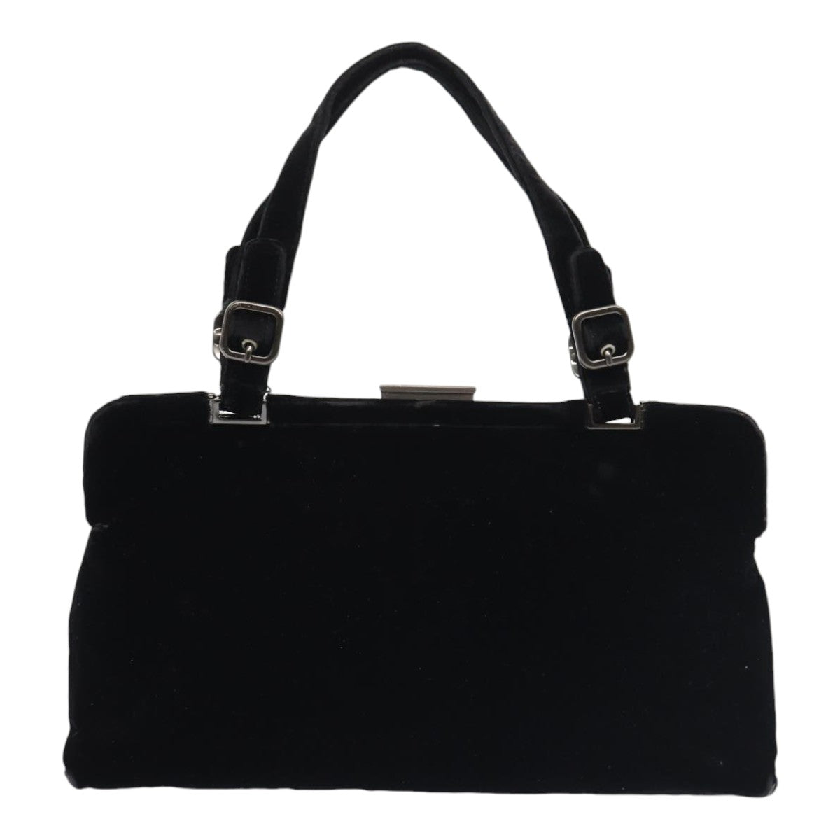 PRADA Hand Bag Velor Black Silver Auth