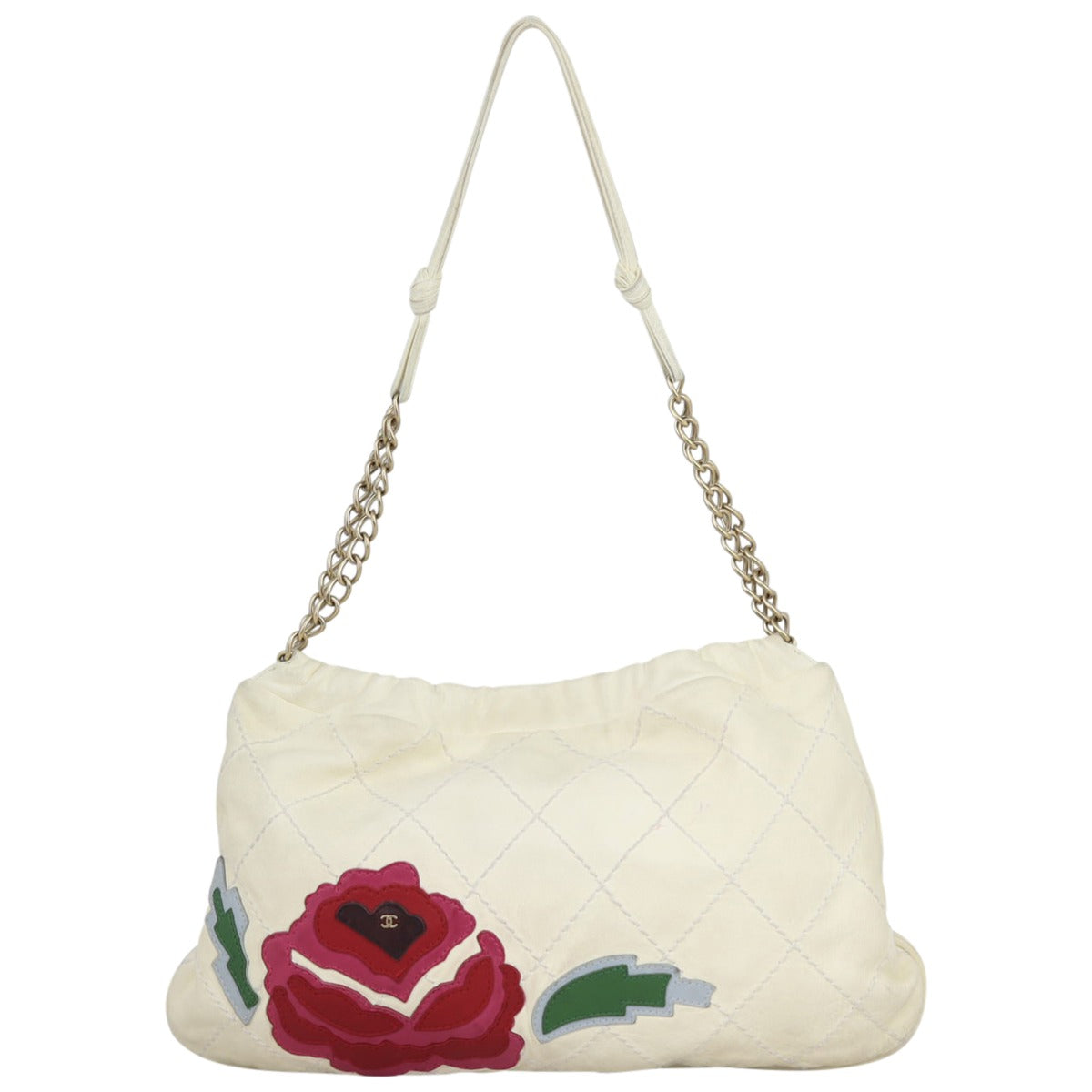 Chanel Quilted Rose Applique Hobo | Cream Lambskin