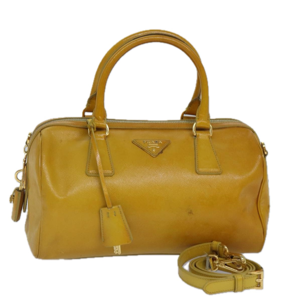 PRADA Hand Bag Safiano leather 2way Yellow Gold Auth
