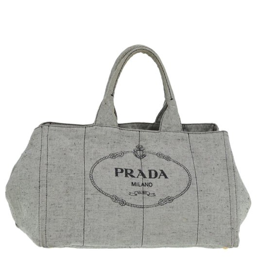 PRADA Canapa GM Hand Bag Canvas Gray Gold Auth