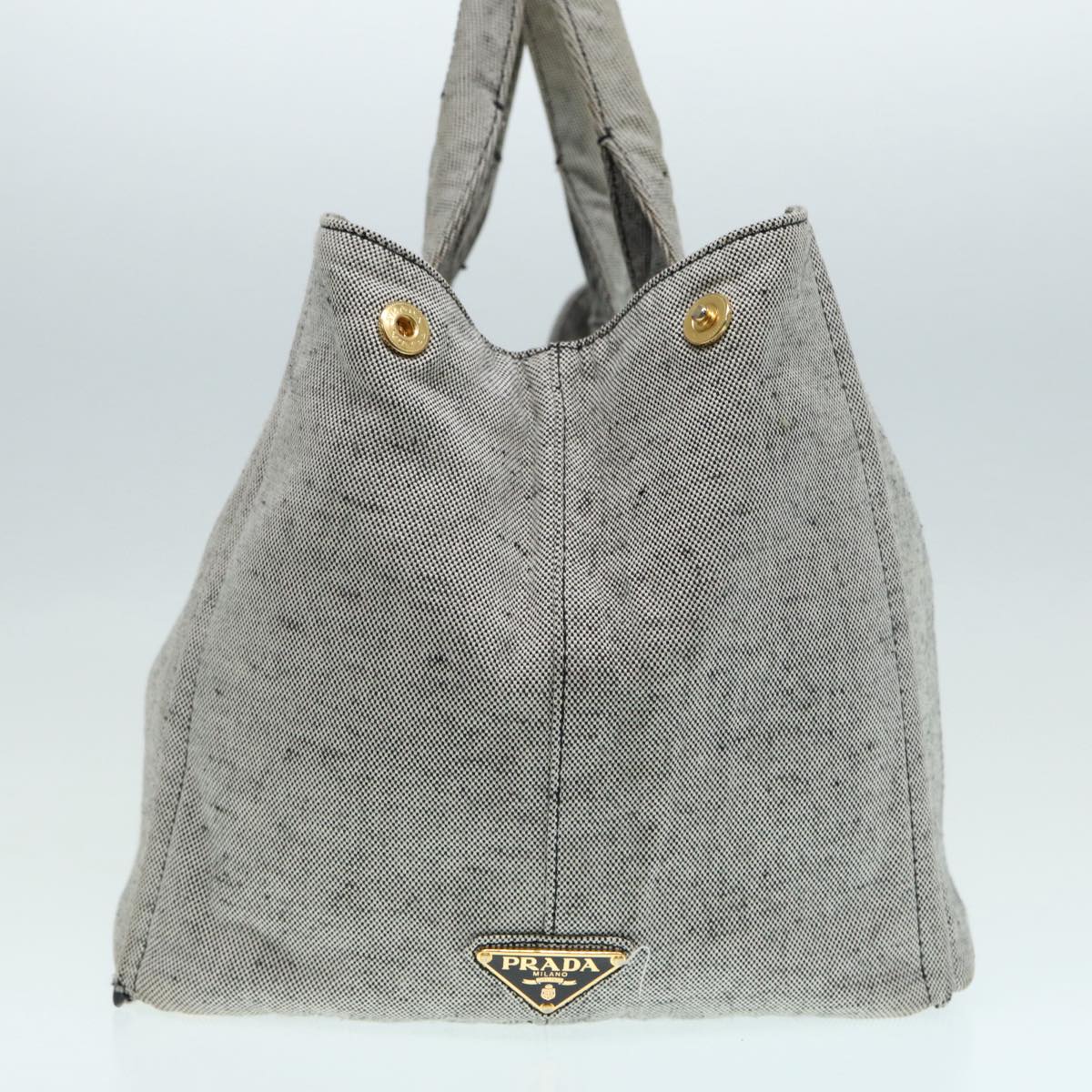 PRADA Canapa GM Hand Bag Canvas Gray Gold Auth