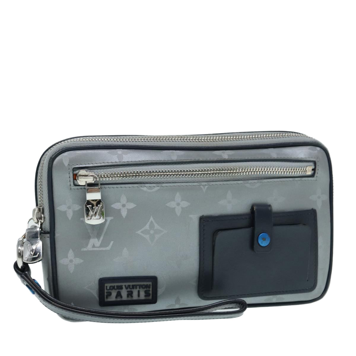 LOUIS VUITTON Monogram Satellite Alpha Clutch Bag Silver LV Auth