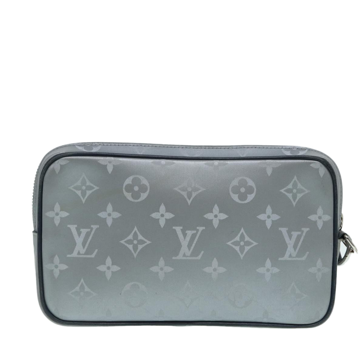LOUIS VUITTON Monogram Satellite Alpha Clutch Bag Silver LV Auth