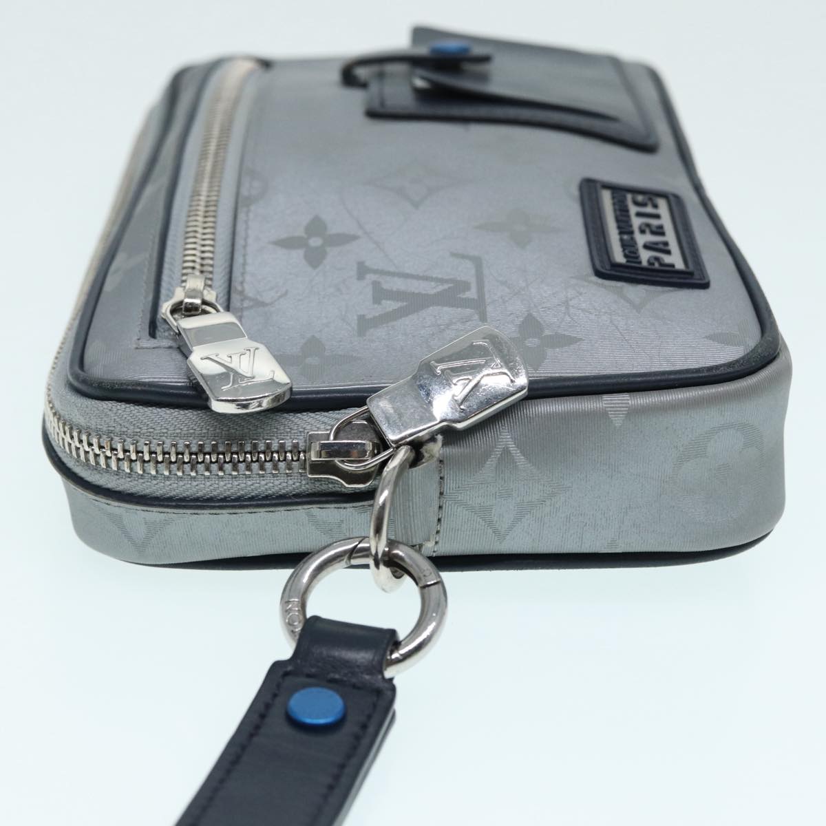 LOUIS VUITTON Monogram Satellite Alpha Clutch Bag Silver LV Auth