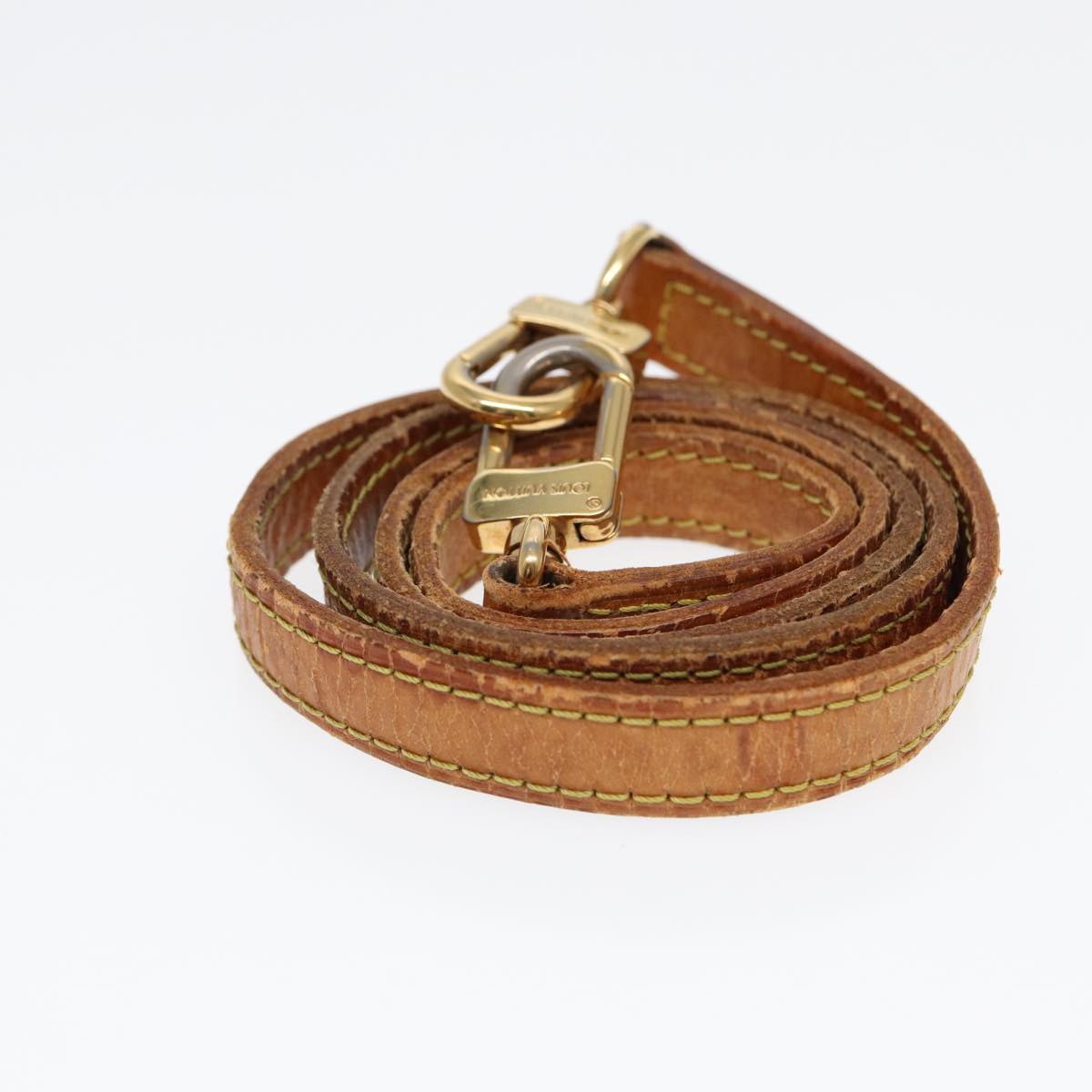 LOUIS VUITTON Shoulder Strap Leather 35.8" Beige LV Auth