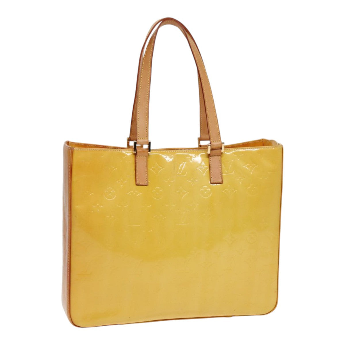 LOUIS VUITTON Monogram Vernis Columbus Tote Bag Lime Yellow LV Auth