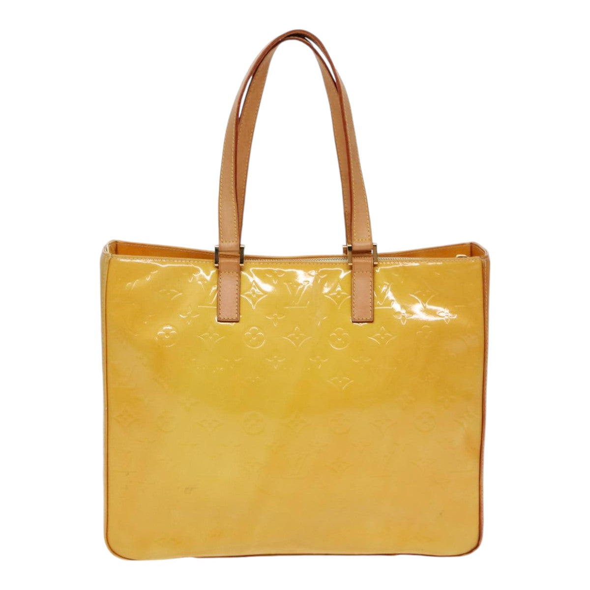 LOUIS VUITTON Monogram Vernis Columbus Tote Bag Lime Yellow LV Auth