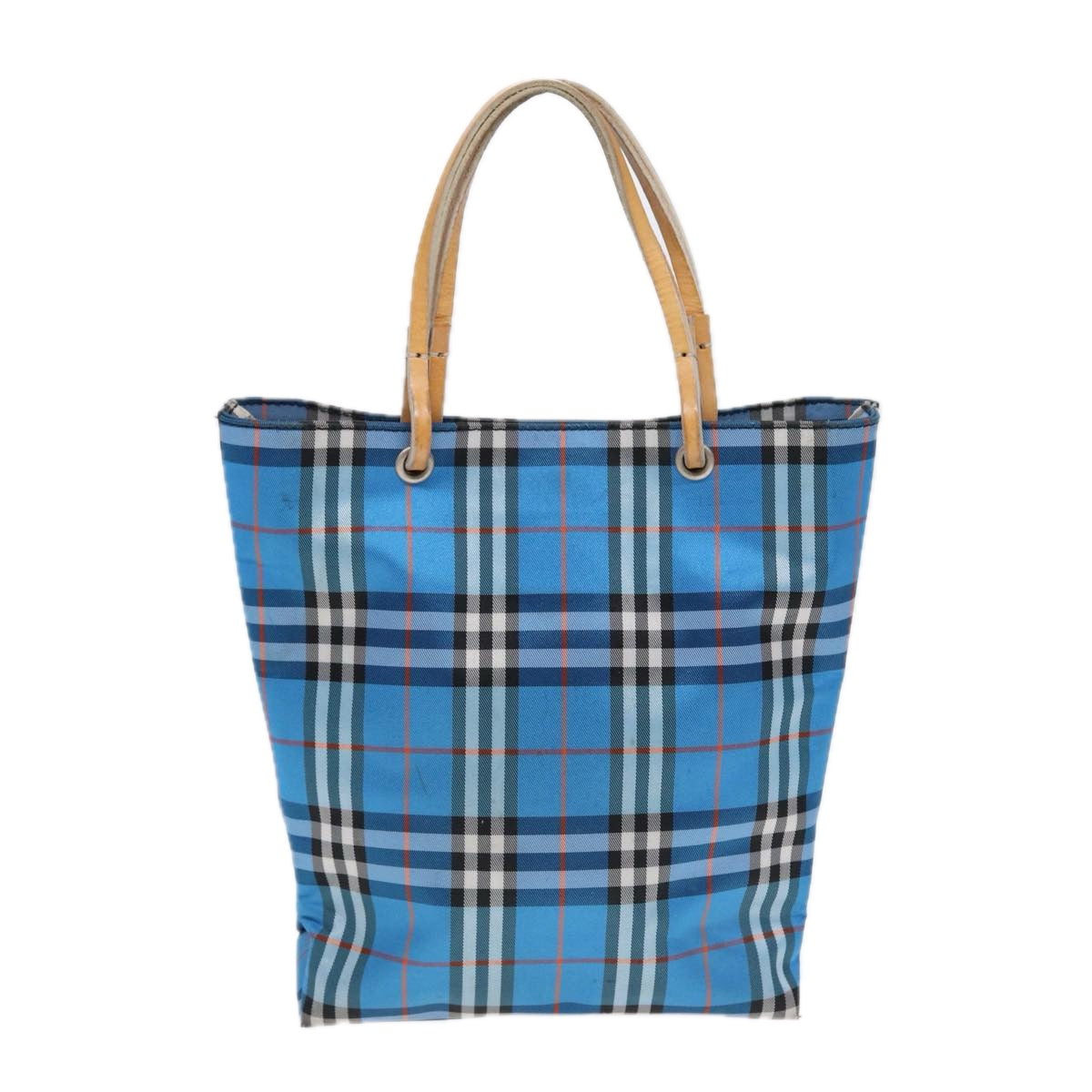Burberry Nova Check Tote Bag Nylon Blue Silver Auth 87633