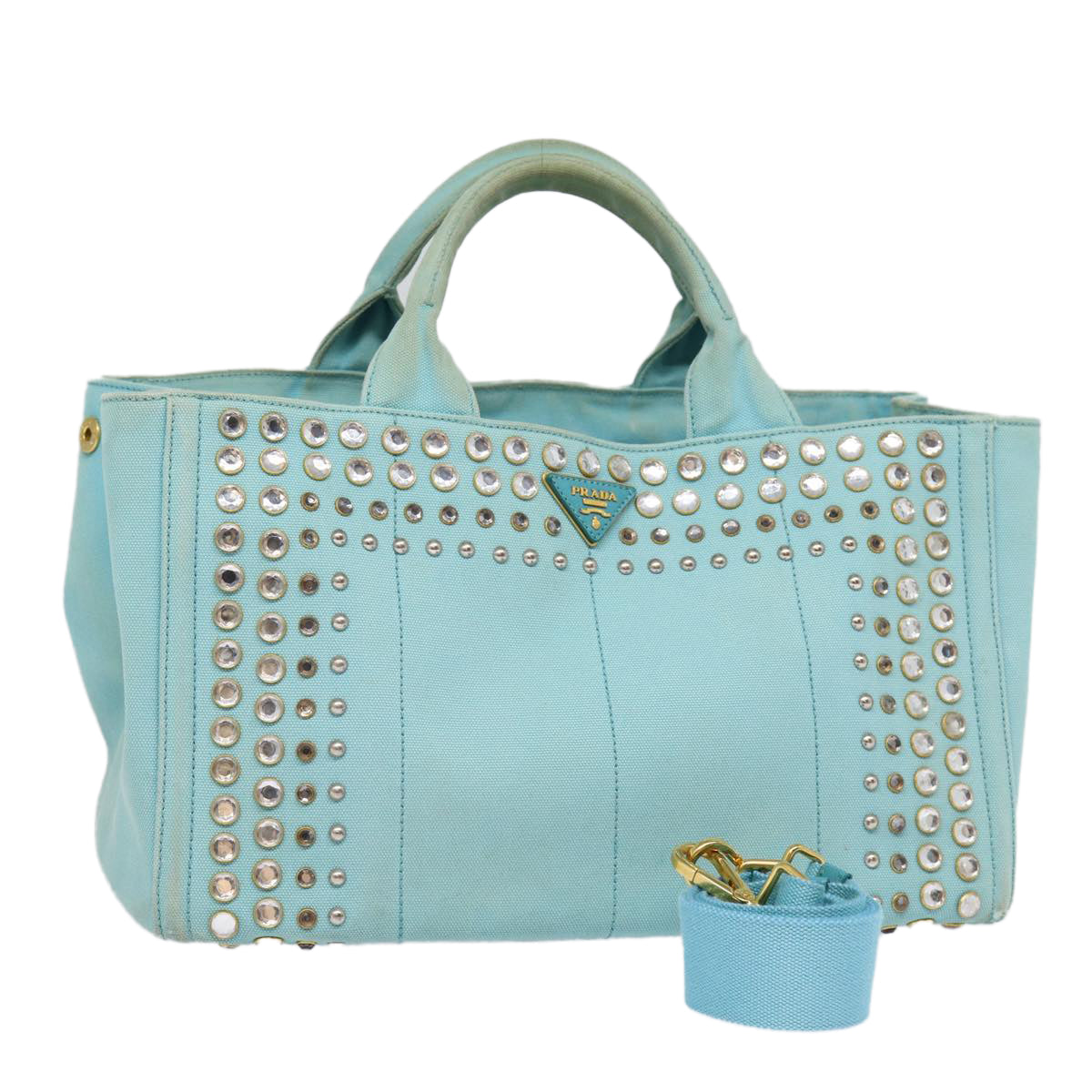PRADA Canapa GM Hand Bag Canvas 2way Light Blue Auth