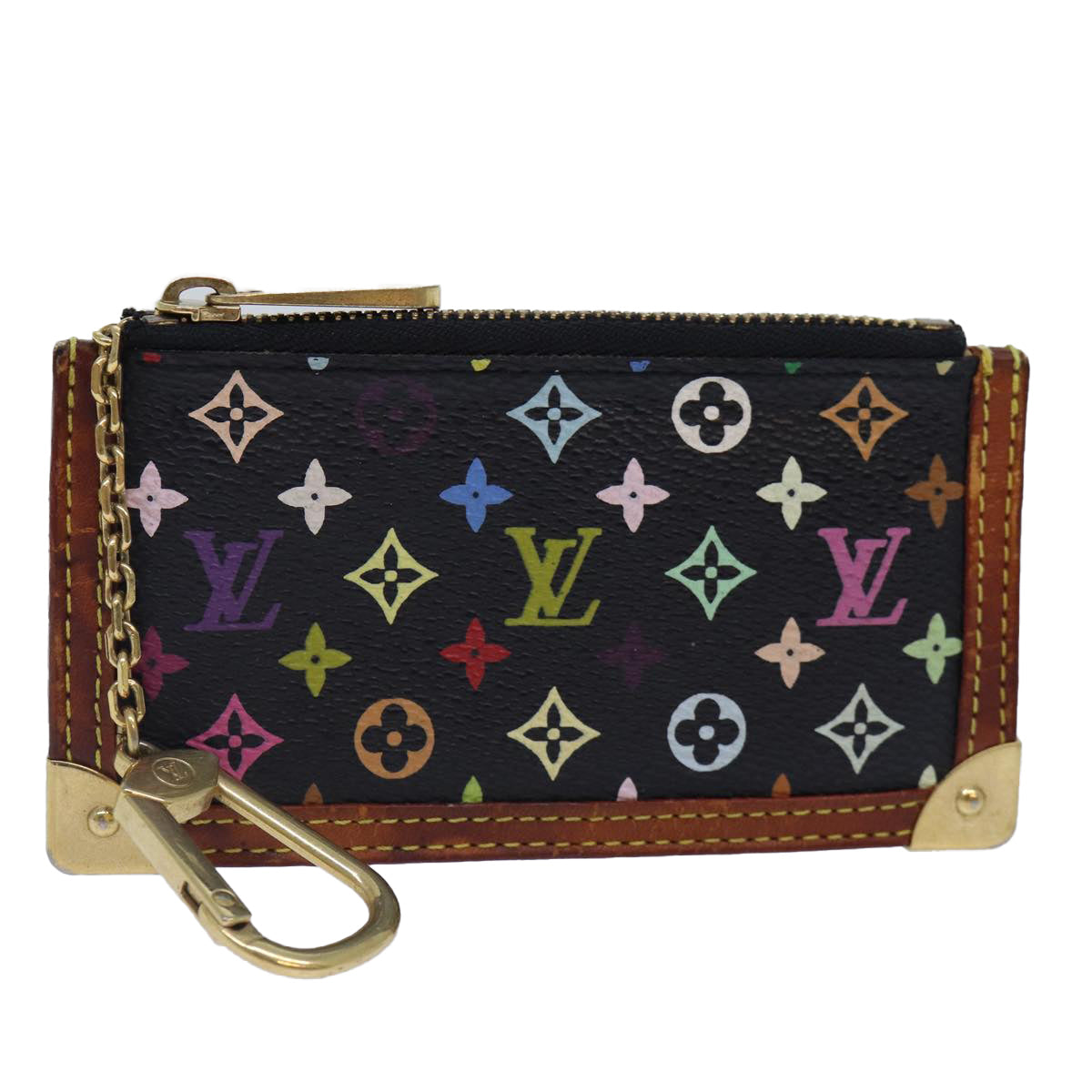 LOUIS VUITTON Monogram Multicolor Pochette Cles Purse Black LV Auth Clutch