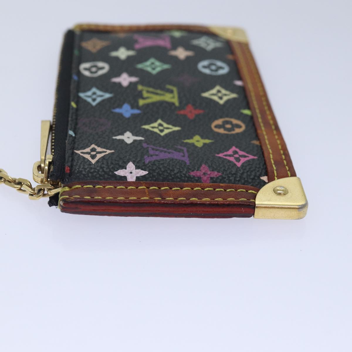 LOUIS VUITTON Monogram Multicolor Pochette Cles Purse Black LV Auth Clutch