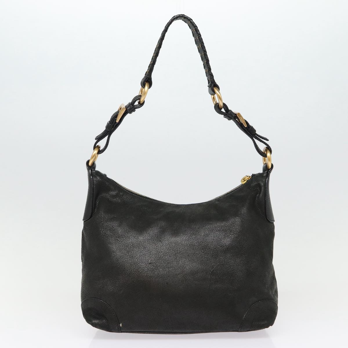 PRADA Shoulder Bag Leather Black Gold Auth