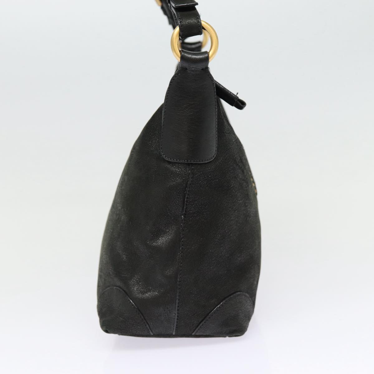 PRADA Shoulder Bag Leather Black Gold Auth