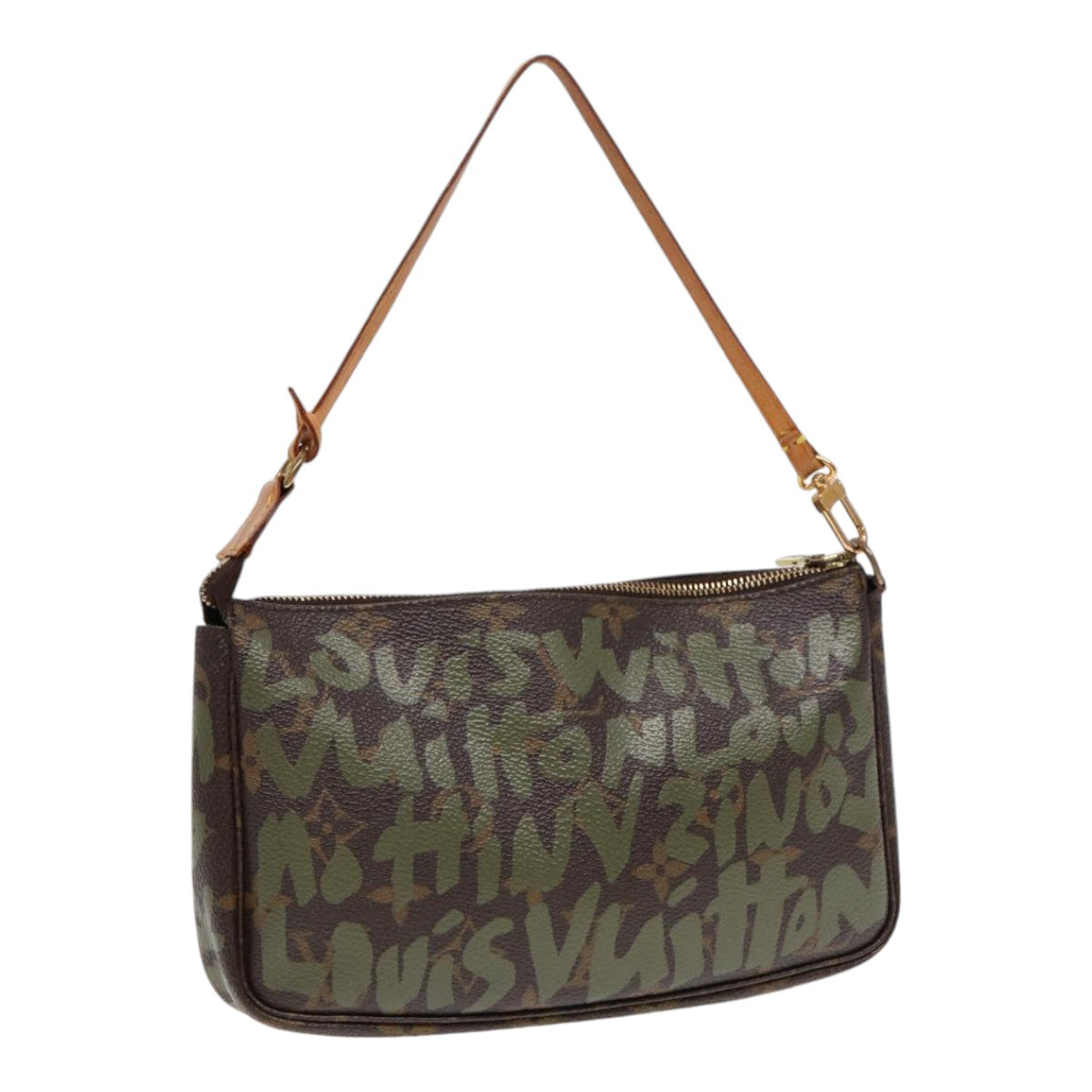 LOUIS VUITTON Monogram Graffiti Pochette Accessoires Green LV Auth Clutch