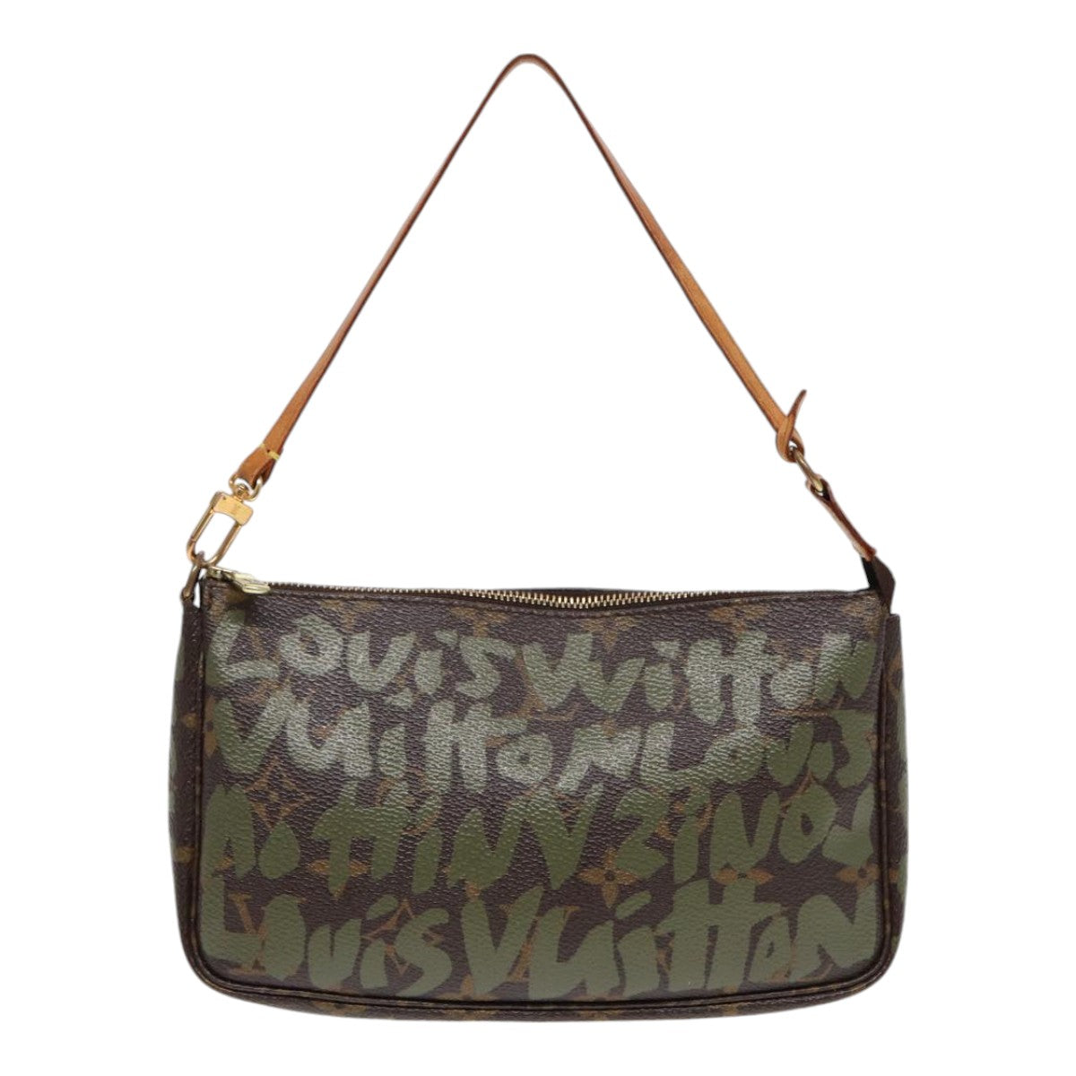 LOUIS VUITTON Monogram Graffiti Pochette Accessoires Green LV Auth Clutch