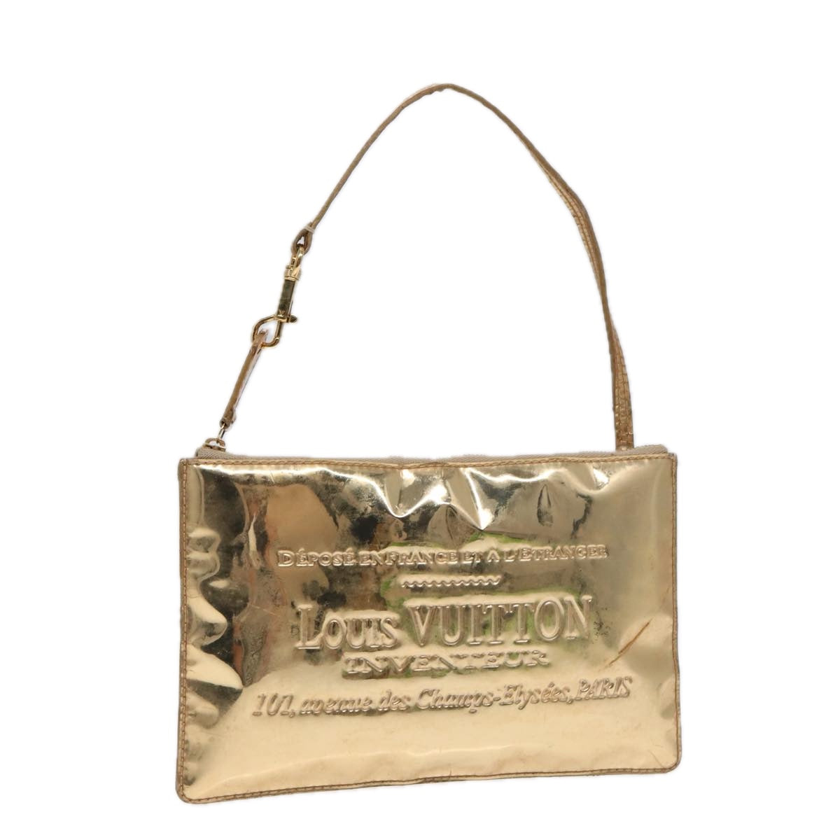 LOUIS VUITTON Monogram Miroir Pochette Plat Clutch Bag Gold Auth