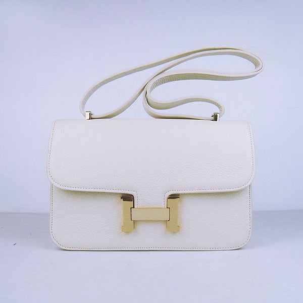 Luxury Hermes Calf Leather Message Bag Beige Golden