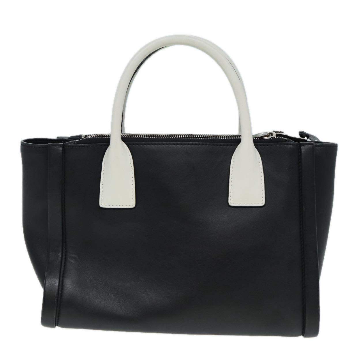 PRADA Hand Bag Leather 2way Black White Silver Auth