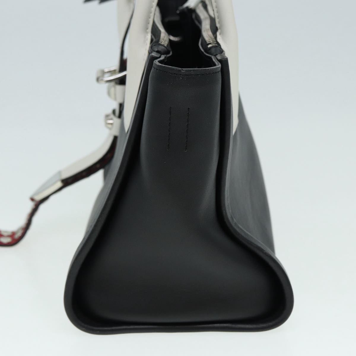 PRADA Hand Bag Leather 2way Black White Silver Auth