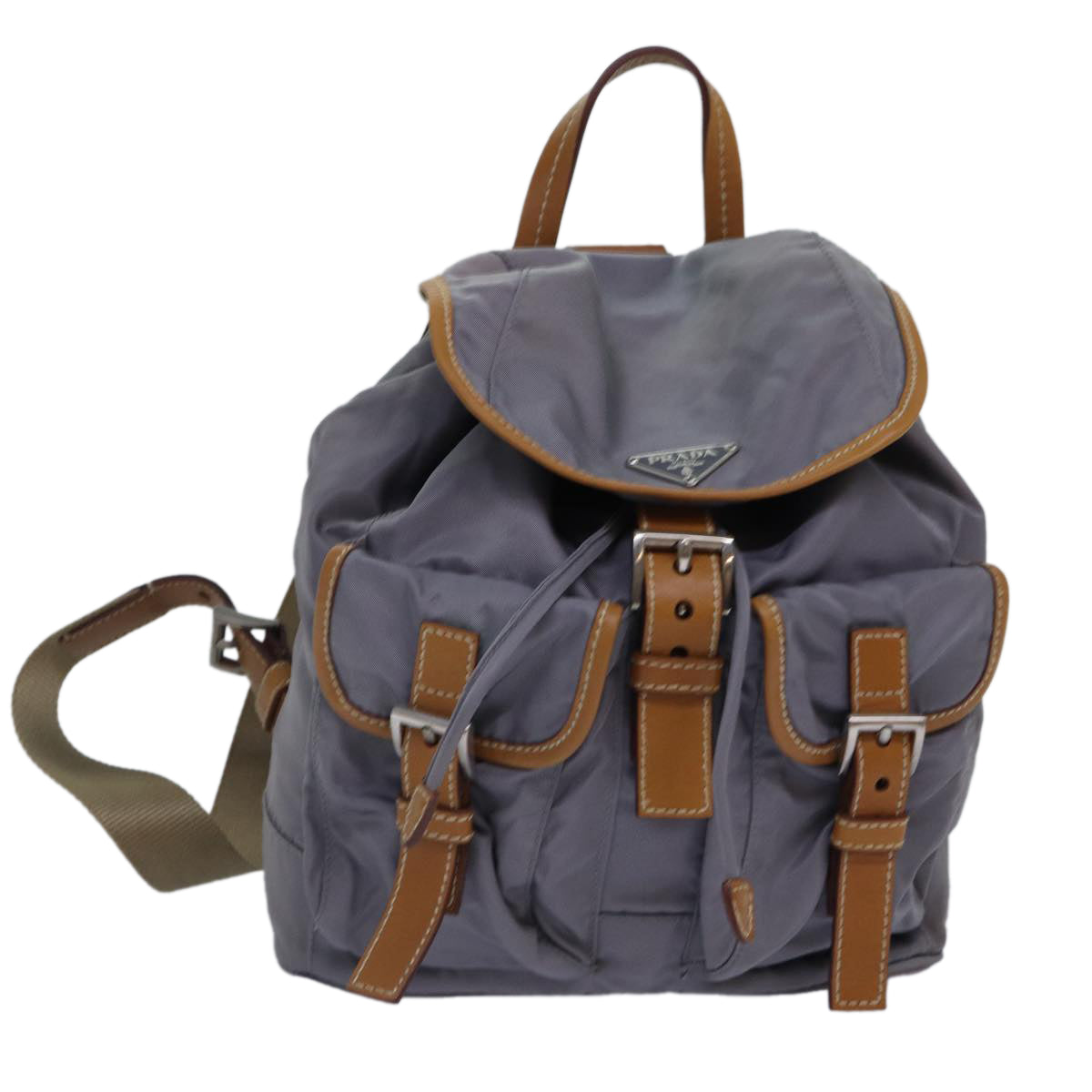 PRADA Backpack Nylon Leather Purple Gray Silver Auth
